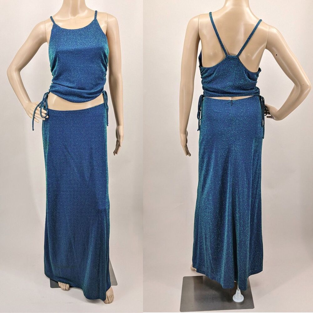 NWT Vintage y2k Scala Prom Dress 2 Piece Maxi Skirt Iridescent Mermaid 11/12